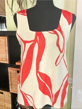 Chicos Cream with Red Leaf Print